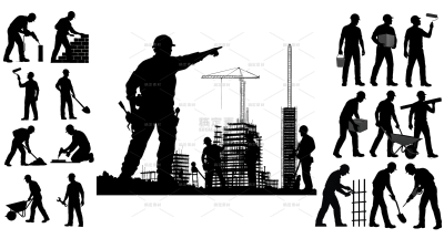人物系列矢量黑色剪影建筑工人元素（td)