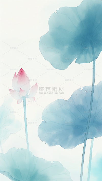 夏日中国风-荷花荷叶水墨晕染淡彩背景图片