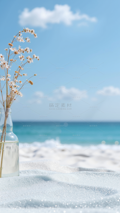 背景系列写实风白色海滩花瓶背景