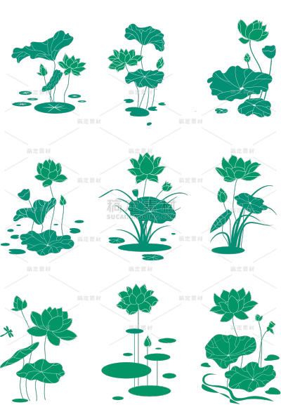 植物通用绿色矢量荷花插画元素素材