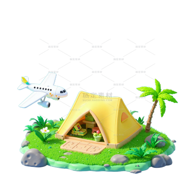 夏天软3D风海椰树汽车创意场景元素