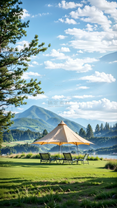 风光系列写实春日感草地帐篷背景