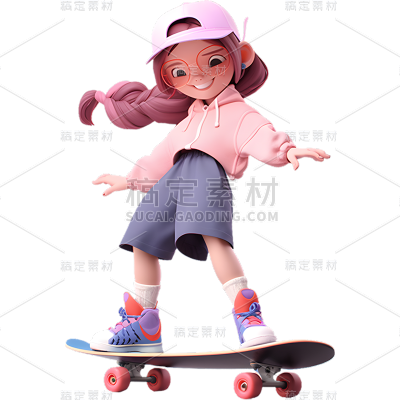通用3D滑板女孩运动人物贴纸