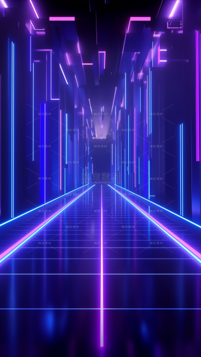 科技风系列蓝紫色渐变光线激光过道空间背景
