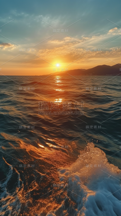 夕阳海浪风景图片