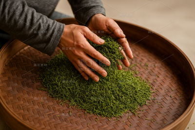 常规内容-植物系列写实感人在晾晒茶叶图片