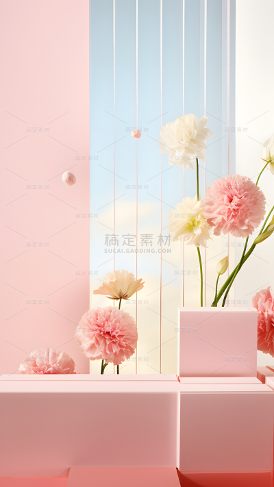 通用电商简约粉色系花卉场景背景