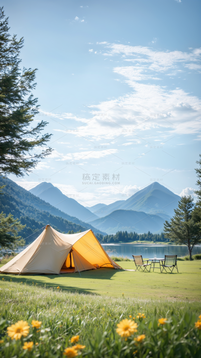 风光系列写实春日感草地帐篷背景
