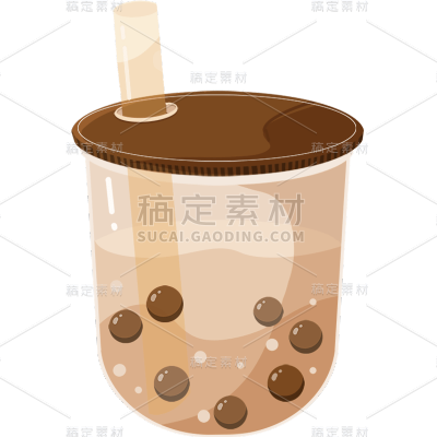 秋天通用手绘卡通珍珠奶茶贴纸元素素材