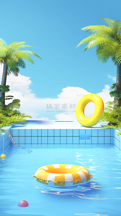 通用3D立体夏季夏日泳池场景背景素材