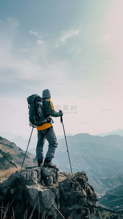 健身系列写实登上山顶图片