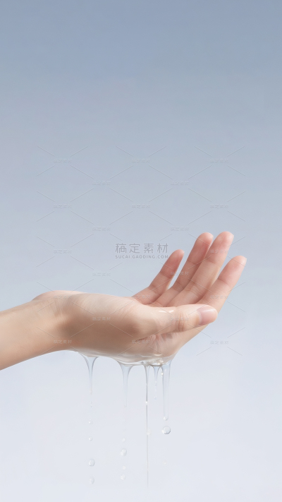 常规简约风纯色模特手持产品透明液体展示背景