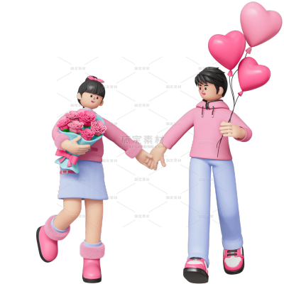 情人节3D立体C4D卡通感情侣爱心组合元素素材