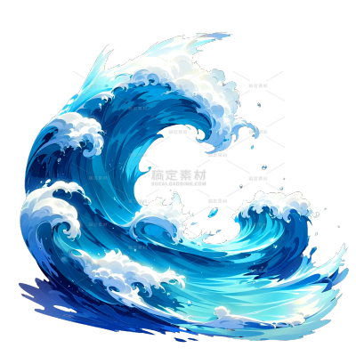 风光系列手绘风卷起的海浪浪花元素