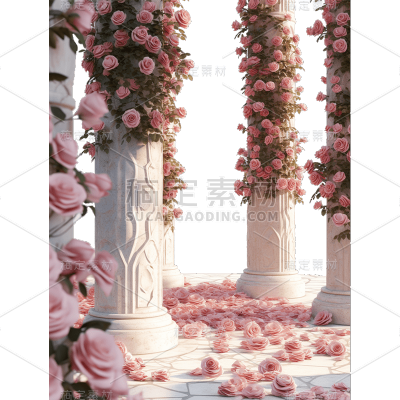 粉色婚礼舞台典礼浪漫玫瑰柱子场景
