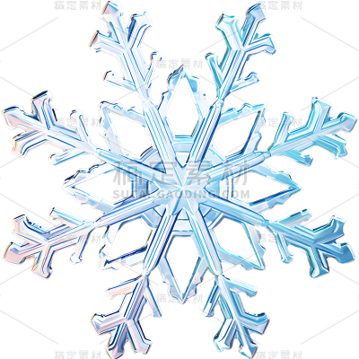 冬季冬天通用3D立体蓝色金属感雪花元素贴纸