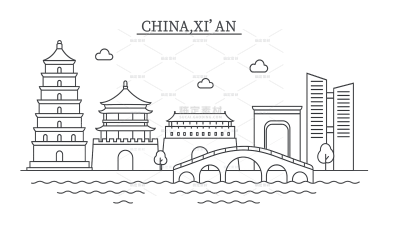 建筑系列手绘线稿中式建筑元素（td)