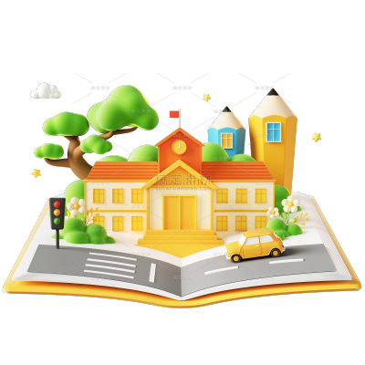 软3D校园场景书本与校园创意组合场景贴纸