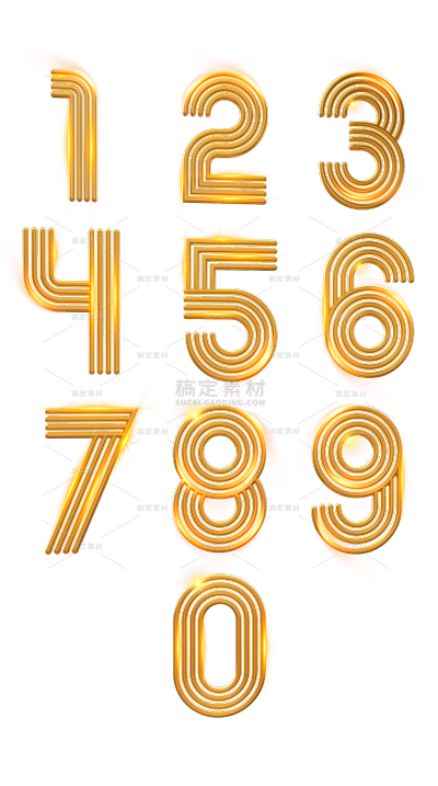 艺术字金色金属质感细条数字倒计时合集贴纸