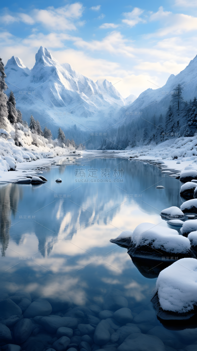 冬天冬季冬日山川雪山风景场景背景