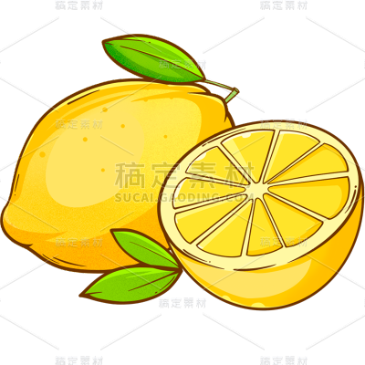 夏季通用描边扁平风果蔬系列卡通黄色柠檬元素素材