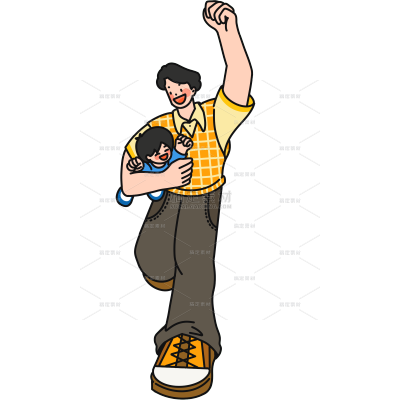 父亲节通用扁平粗描边人物元素