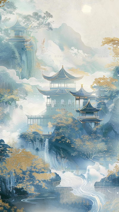 通用中国风中式仙侠风国风山水背景素材