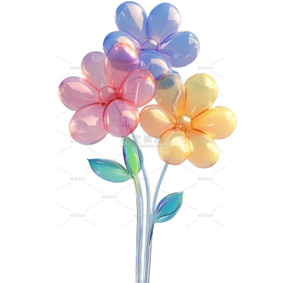 装饰系列可爱感玻璃3D气球花元素