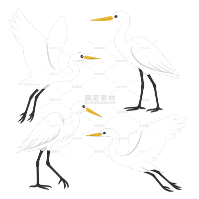动物系列卡通白鹭组合插画元素（td）