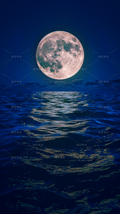 风光系列实景月色海面通用背景素材