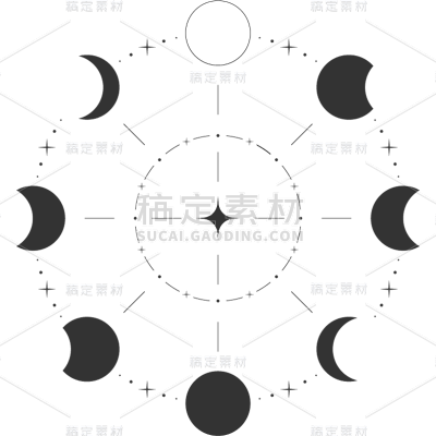 常规通用扁平月相单色矢量图标元素