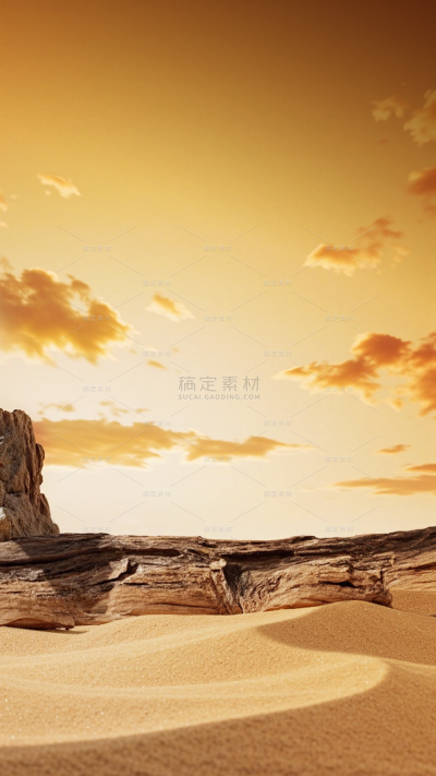 常规背景系列实景感树干石头沙漠黄昏光影背景