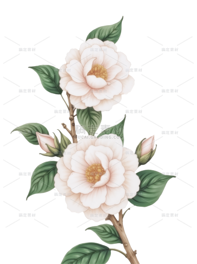 植物系列3插画风花枝上的山茶花