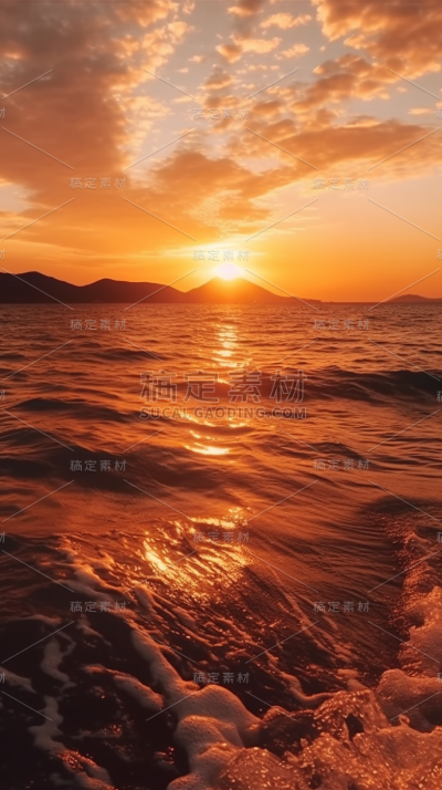 夕阳海浪风景图片