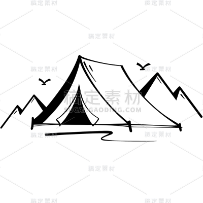 通用扁平风风光系列矢量图单色黑色帐篷logo贴纸元素素材