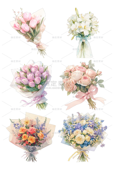 植物通用水彩插画花束元素素材