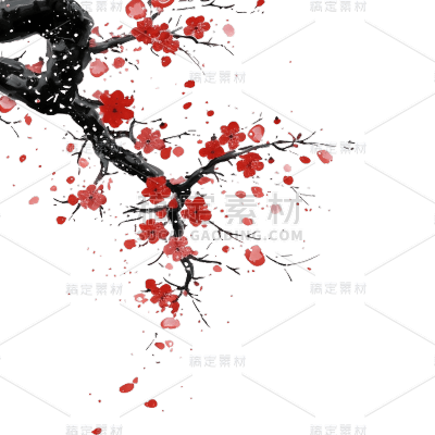 中国风水墨国画红色梅花