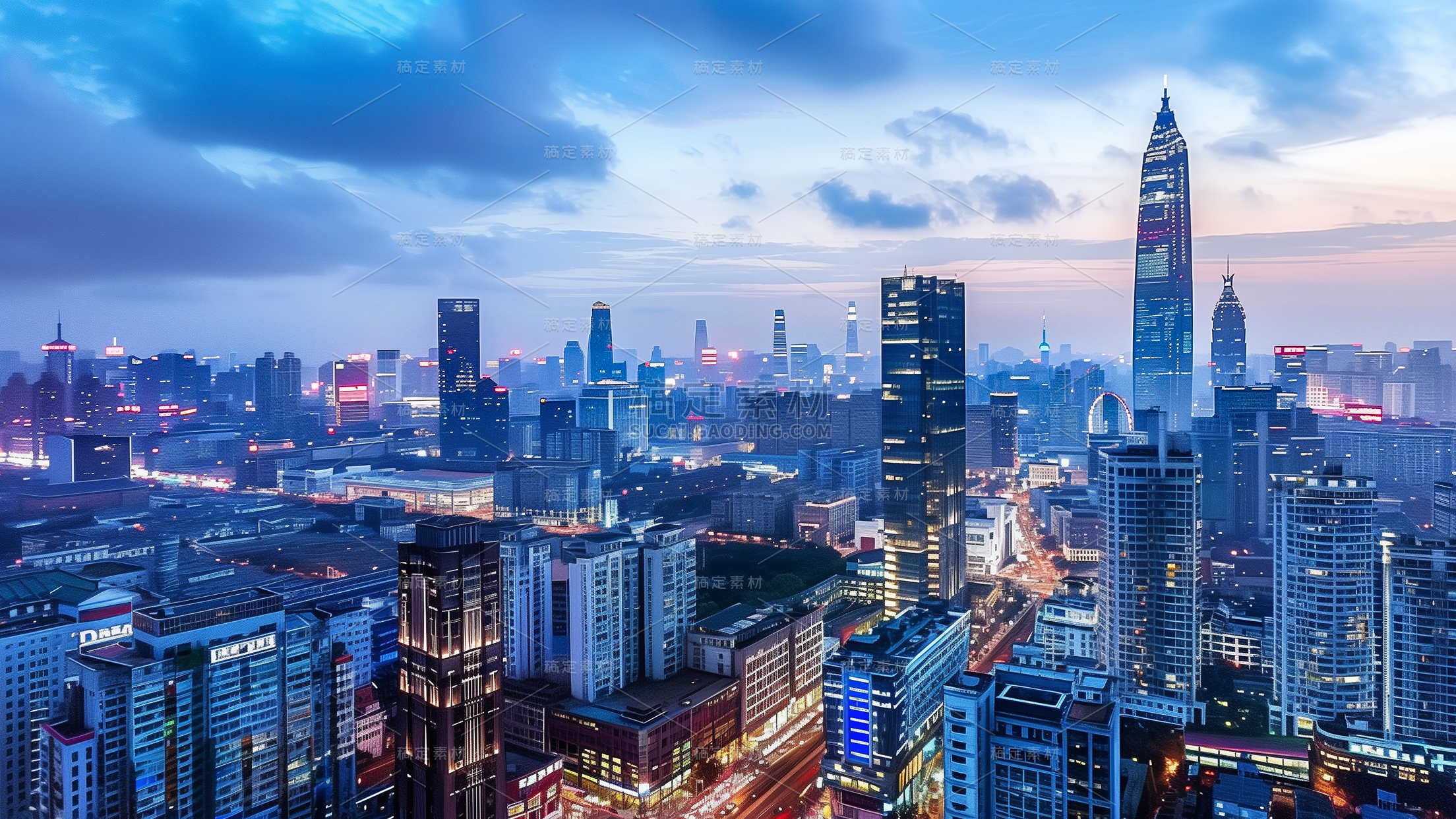 建筑系列通用中景城市夜景横版背景图片