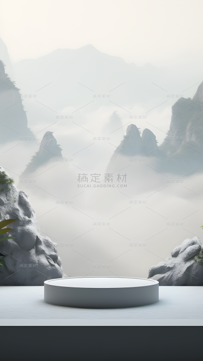 通用电商传统中国风中式自然山树场景背景
