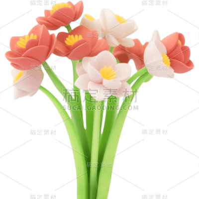 通用软3D风立体卡通感花束花环花元素素材