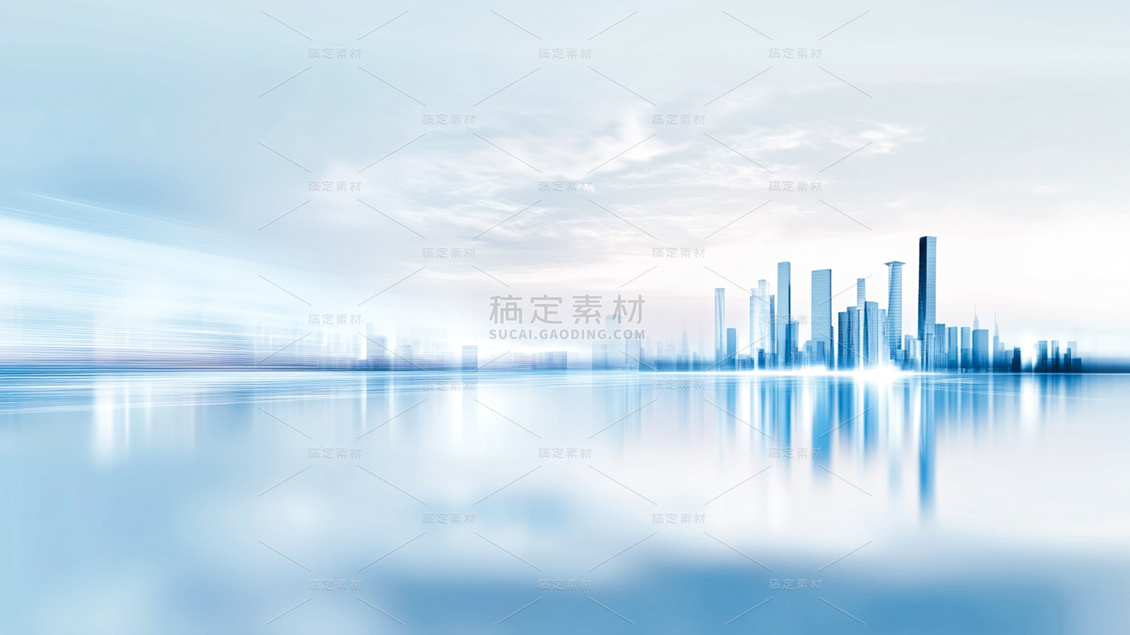 建筑系列通用合成现代城市倒影背景