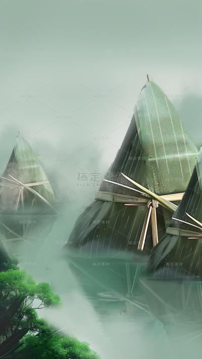 端午节通用绿色实景感粽子山背景