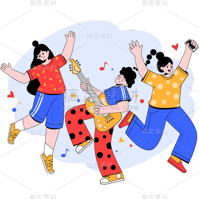 五四青年节通用扁平粗描边多人欢庆人物元素素材