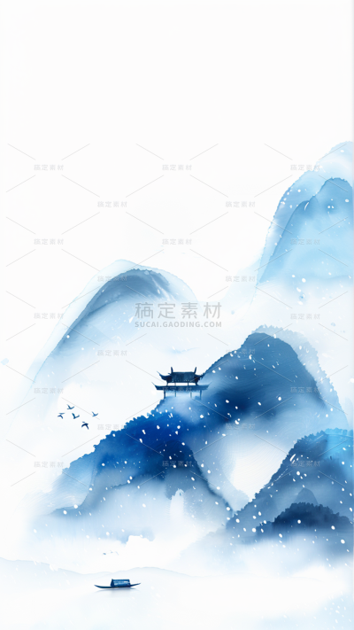 冬天冬季冬日节气中国风山水场景背景素材