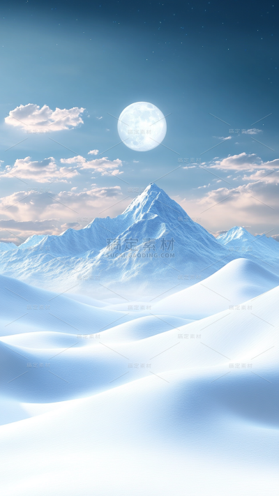 冬天通用实景雪山明月背景