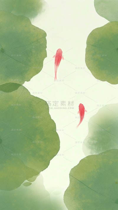 夏日中国风-荷塘锦鲤水墨晕染淡彩背景图片
