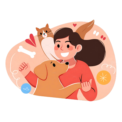人物系列插画风卡通女孩小狗小猫动物人物（td）