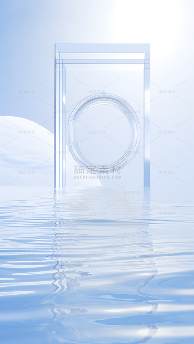 通用电商简约透明玻璃感水面展台场景背景