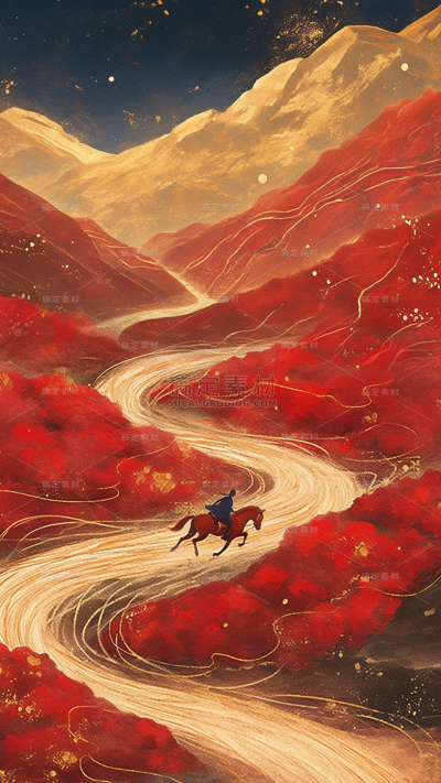 秋天通用中式鎏金山河背景图片