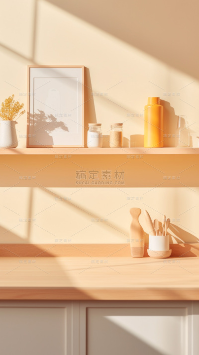 背景通用暖色调木质厨房桌面背景场景图片素材